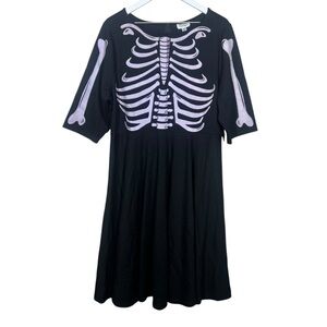 Unique Vintage Womens Black Skeleton Halloween Dress Plus size 2X